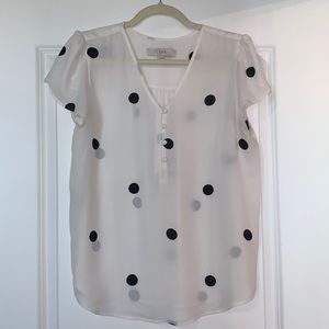 Polka Dot Short Sleeve Blouse - Loft Size Small